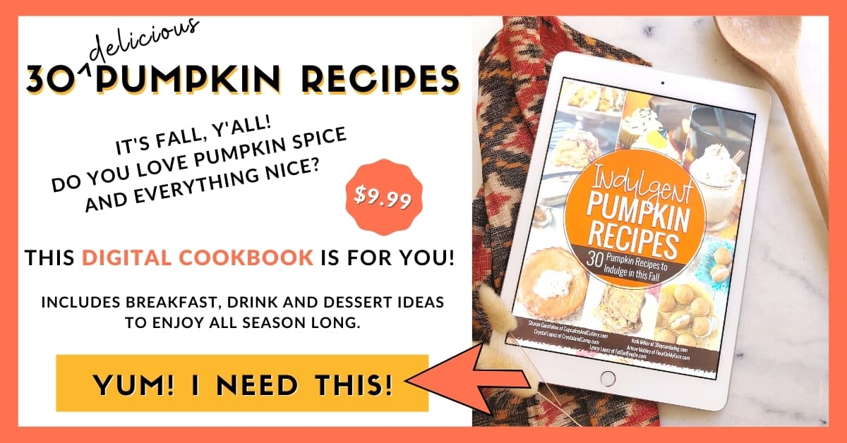 Digital pumpkin cookbook on an ipad on a table with text next to it.