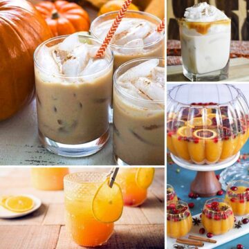 Collage of pumpkin cocktails to make at home this fall.