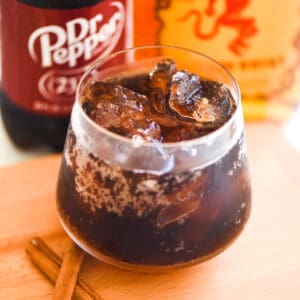 Close up of a Dr. Pepper cocktail.