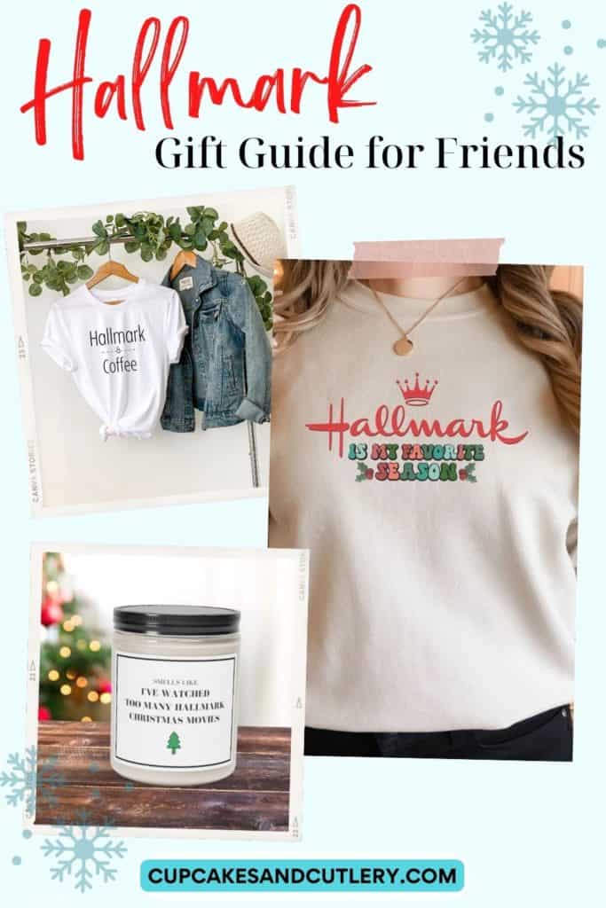 Gift ideas in a collage for hallmark loving friends.