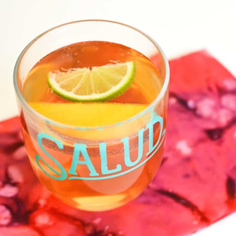 Non Alcoholic kids sangria in a cup on a table.