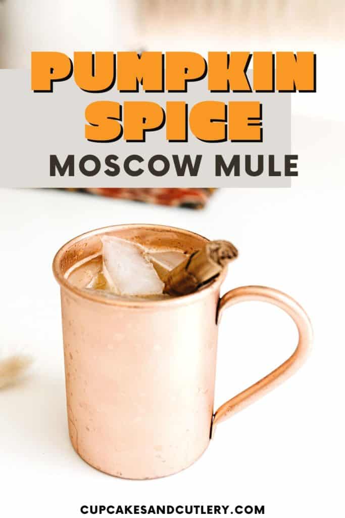 Copper mule mug cocktail garnished with a cinnamon stick.
