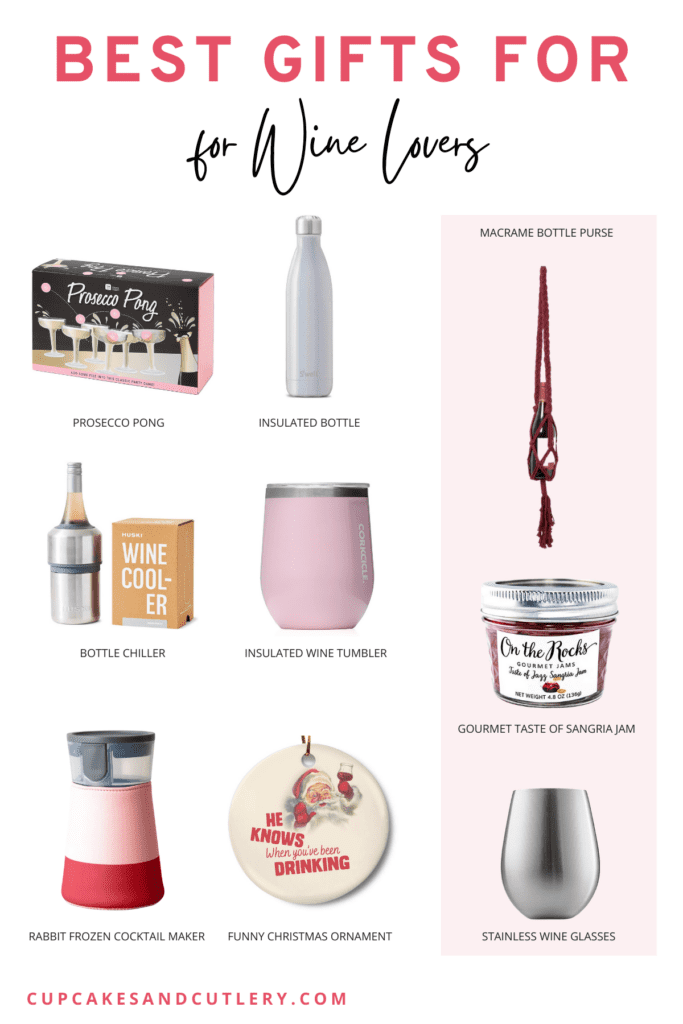 Collage of gift ideas for the wine lover in your life.