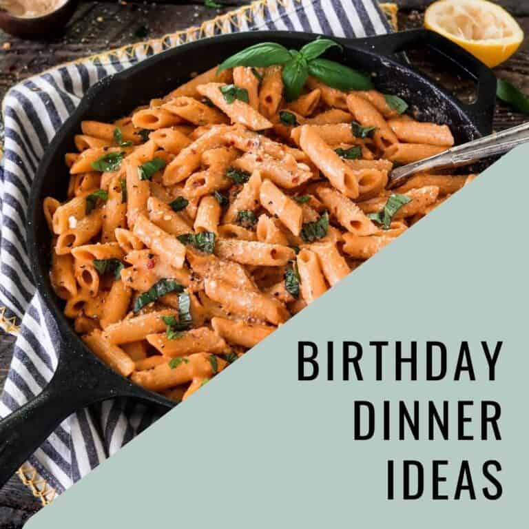 A dish of pasta with some text over it.