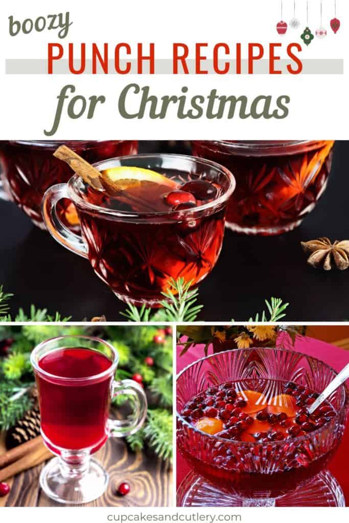Text - Boozy Punch Recipes for Christmas over collage of punch servings.