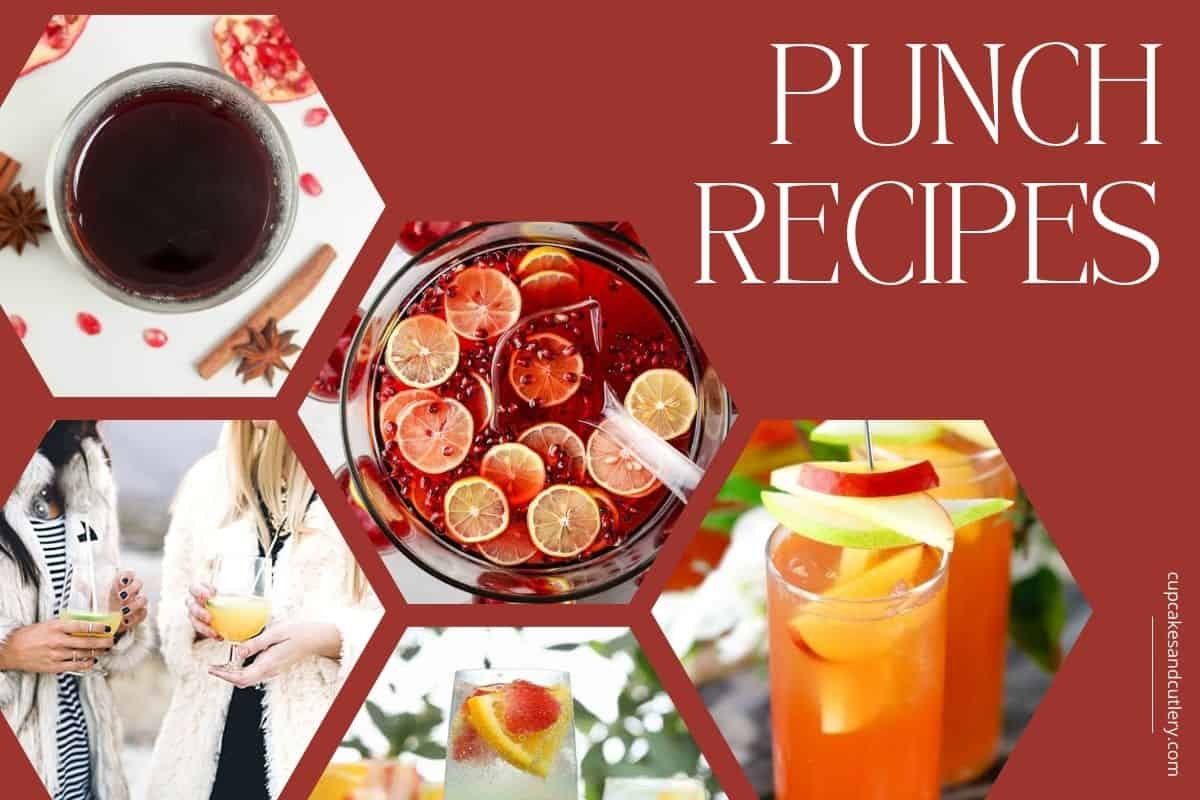 A collage of images of holiday alcoholic punch recipes.