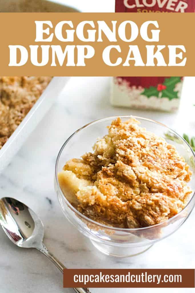 Christmas Dump Cake made with eggnog in a serving dish.