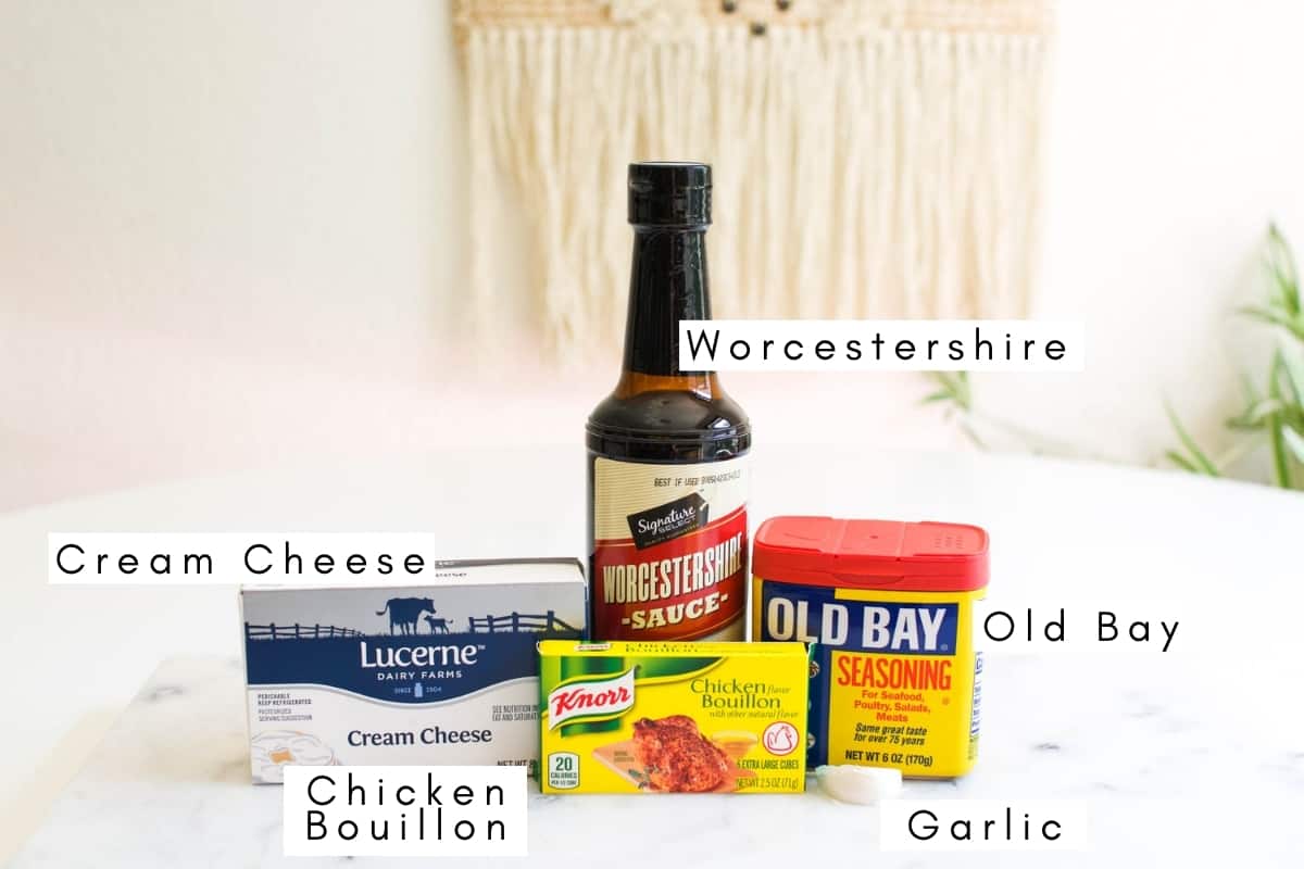 Labeled ingredients to make a homemade chip dip.