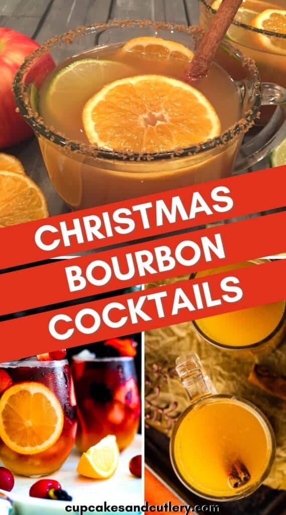 Collage of images with bourbon cocktails made for Christmas.