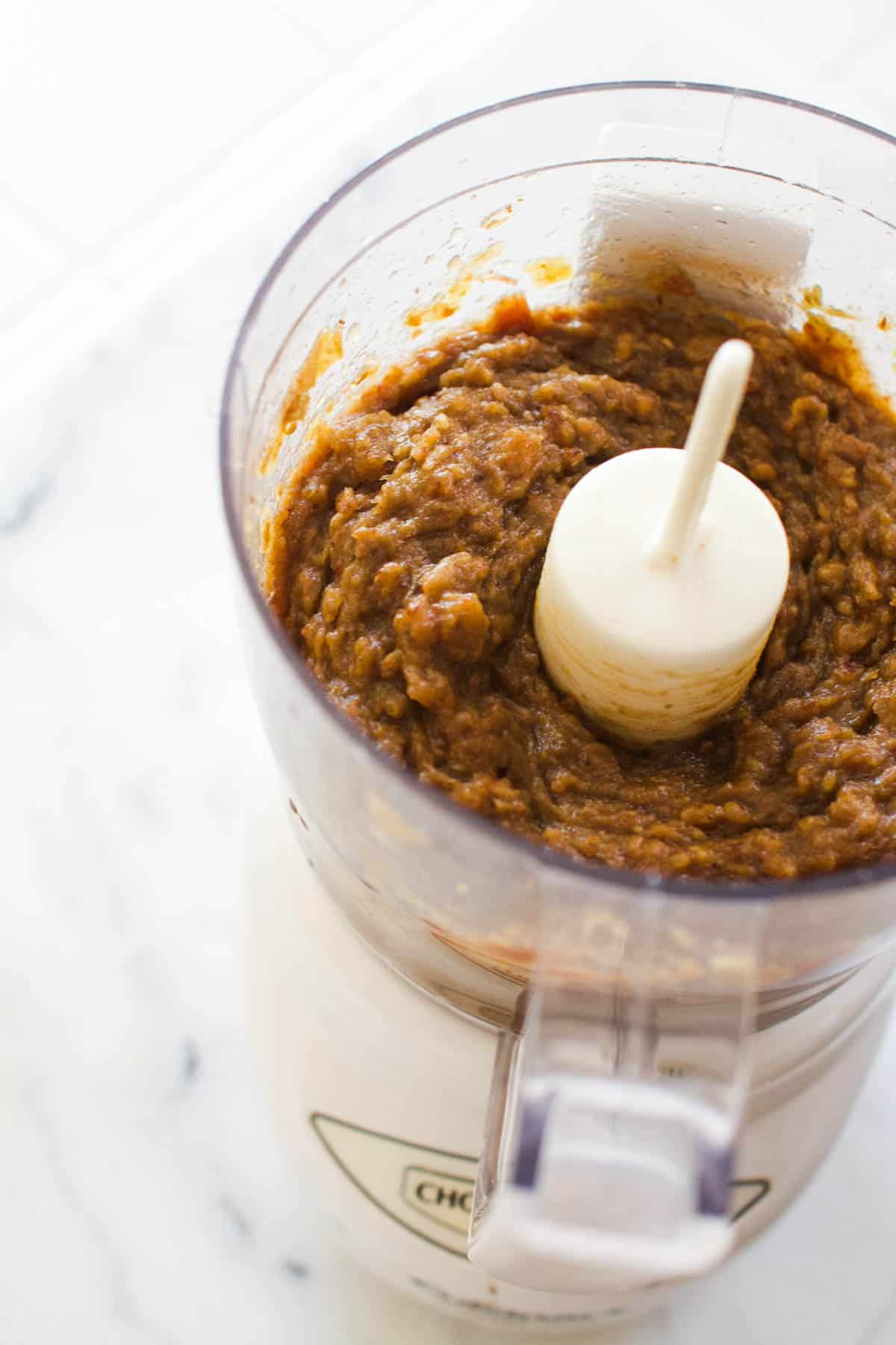 Dates blended up in a food processor.