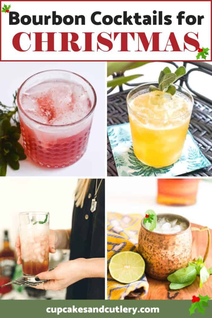Text- Bourbon Cocktails for Christmas with a collage of images of holiday cocktails.