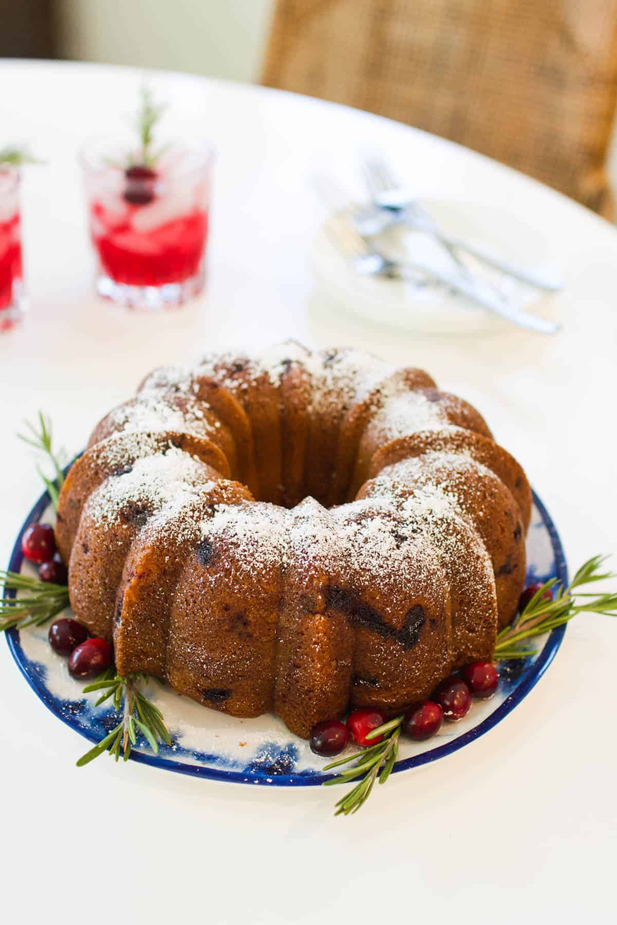 A Christmas bundt cake with cranberries.