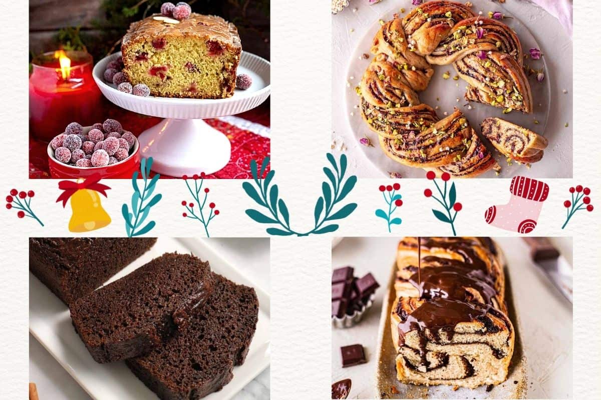 Collage of cakes that are perfect for Christmas brunch.