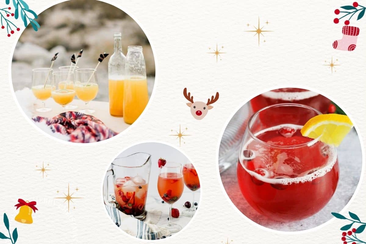 Several images of holiday cocktails that can be served at Christmas Brunch.