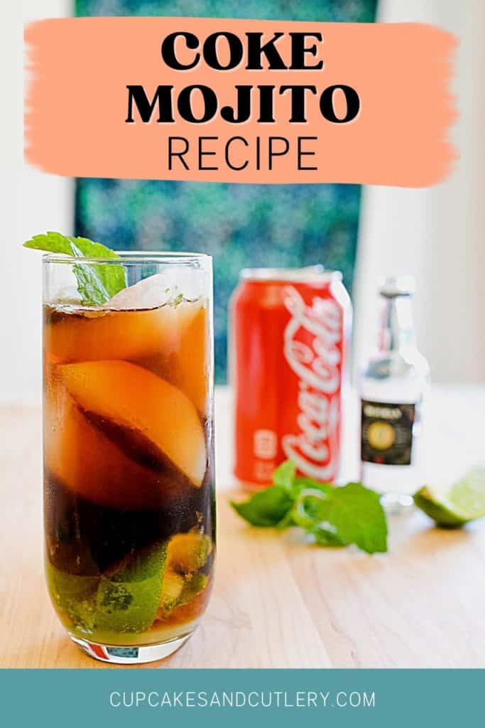 Coke mojito in a glass next to a can of coke.