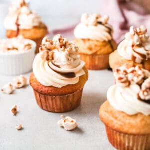 Close up of a Caramel Popcorn Cupcakes.