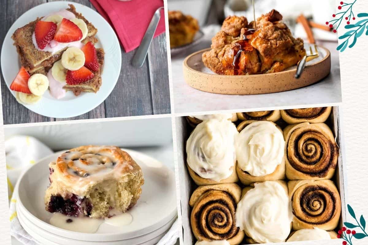 Sweet casseroles and baked goods to serve for Christmas brunch.