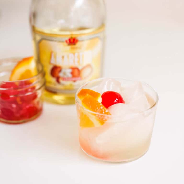 Close up of an Amaretto Sour drink.