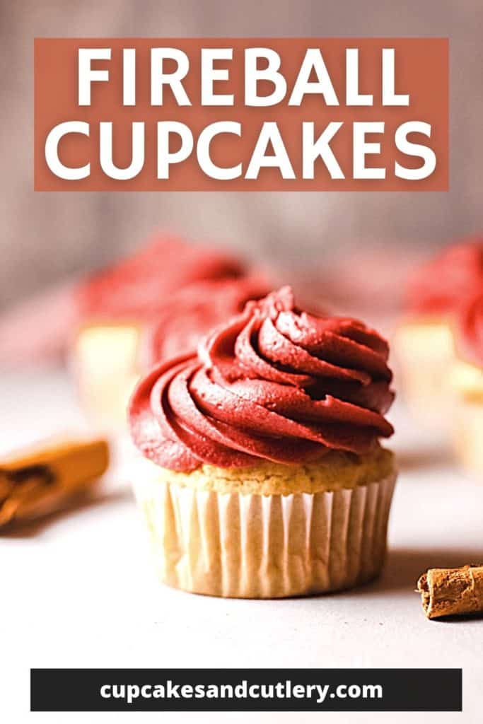 Close up image of a cupcake topped with red frosting.