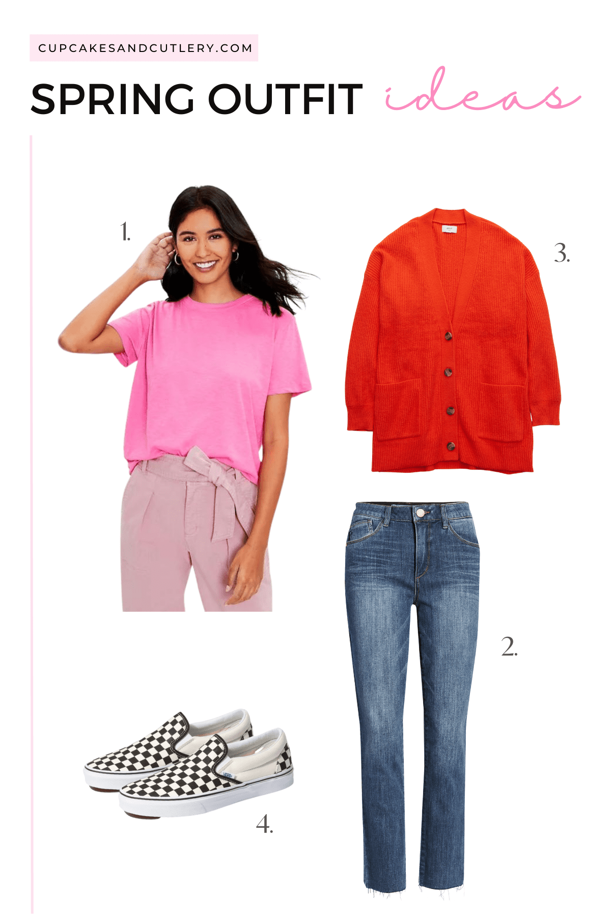 Collage of a casual spring outfit idea for running errands.