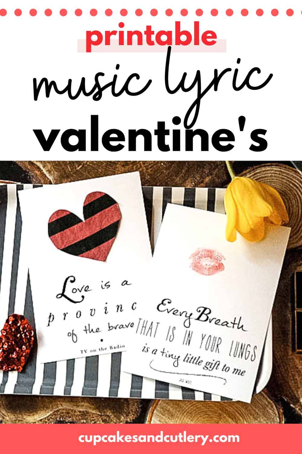 Free Printable Valentines Cards with Song Lyrics Cupcakes and Cutlery