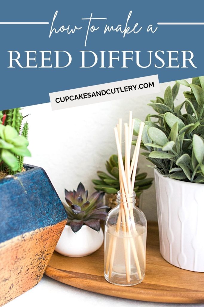 DIY Reed Diffuser with text over it.