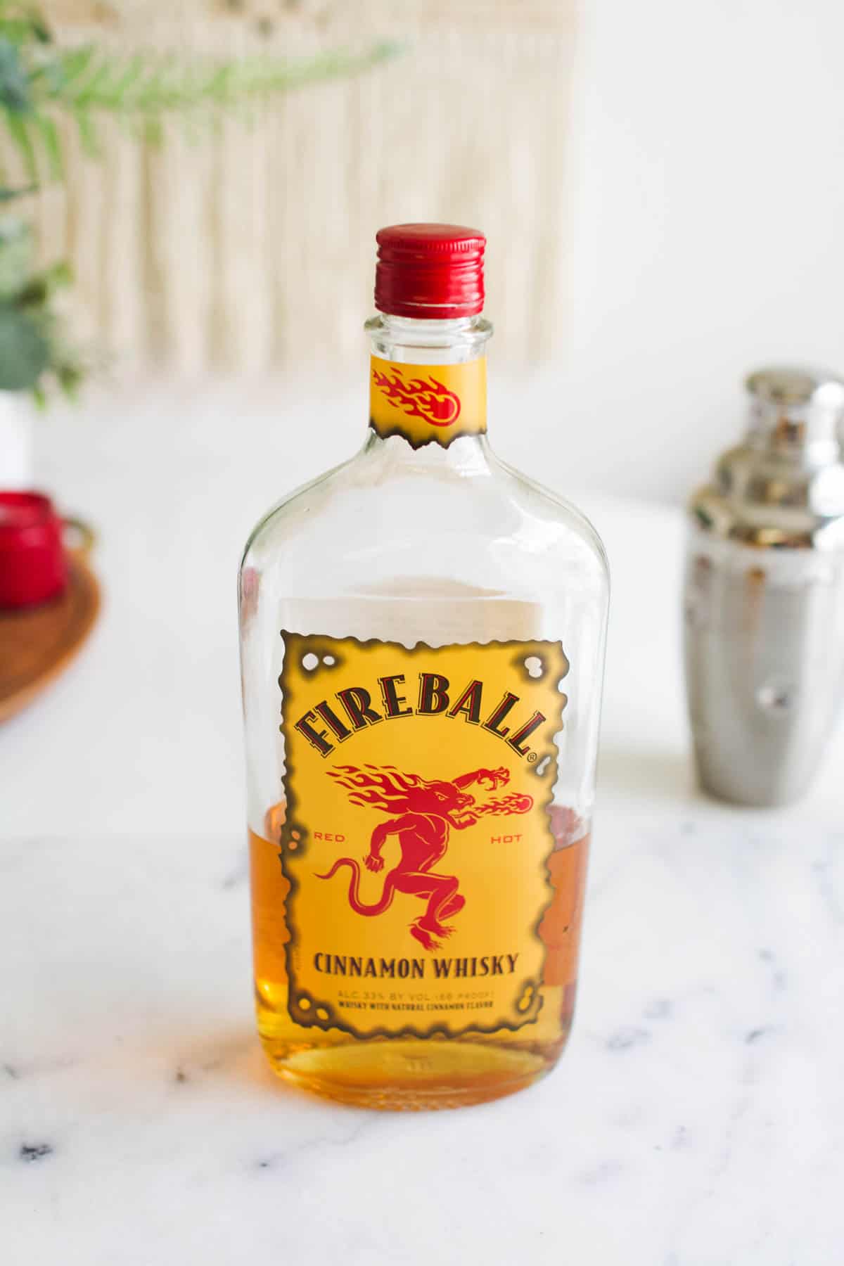 Bottle of Fireball on a table.