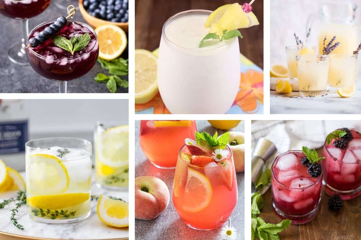 A photo collage of lemonade mixed drinks to make this summer.