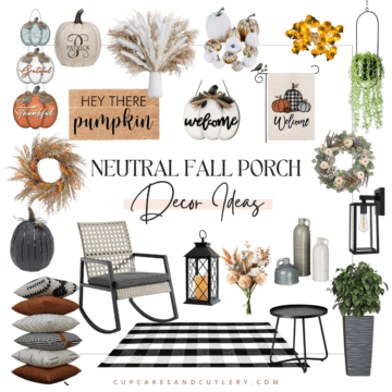 Collage of neutral porch decor ideas with text.