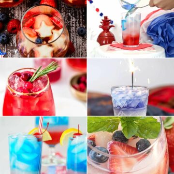 A square collage of red, white and blue cocktails.