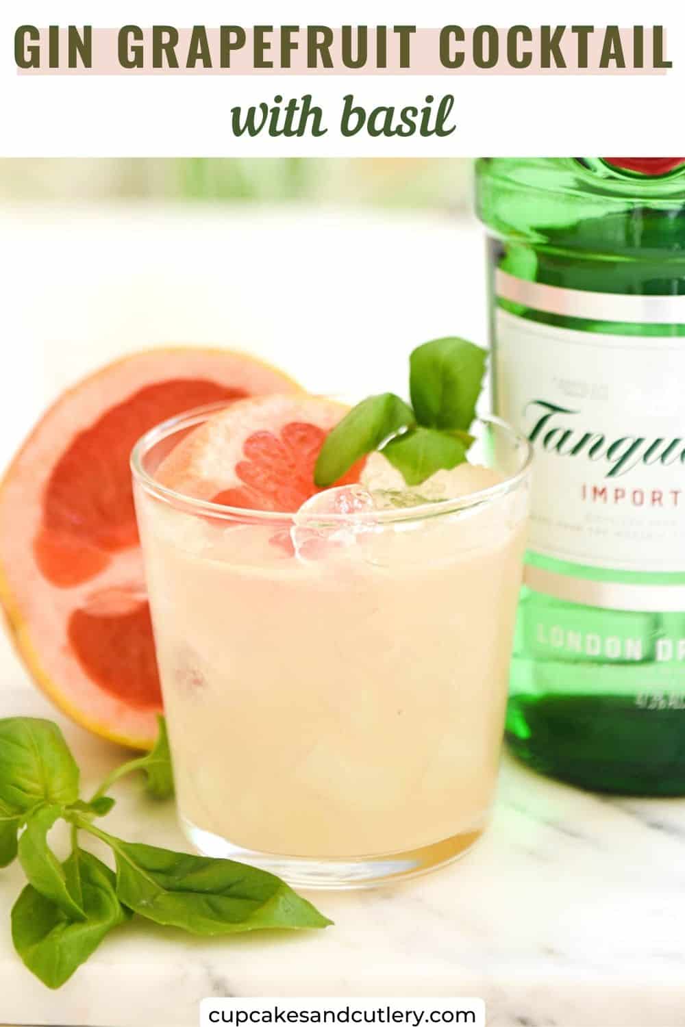 Grapefruit Basil Gin Cocktail Recipe (Basil Greyhound) Cupcakes and