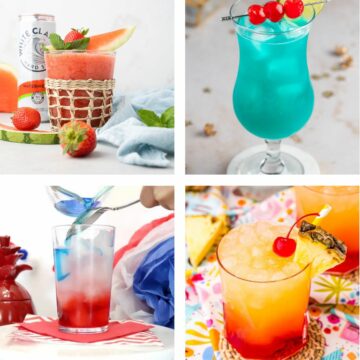4 images of colorful cocktails made with Malibu coconut rum.