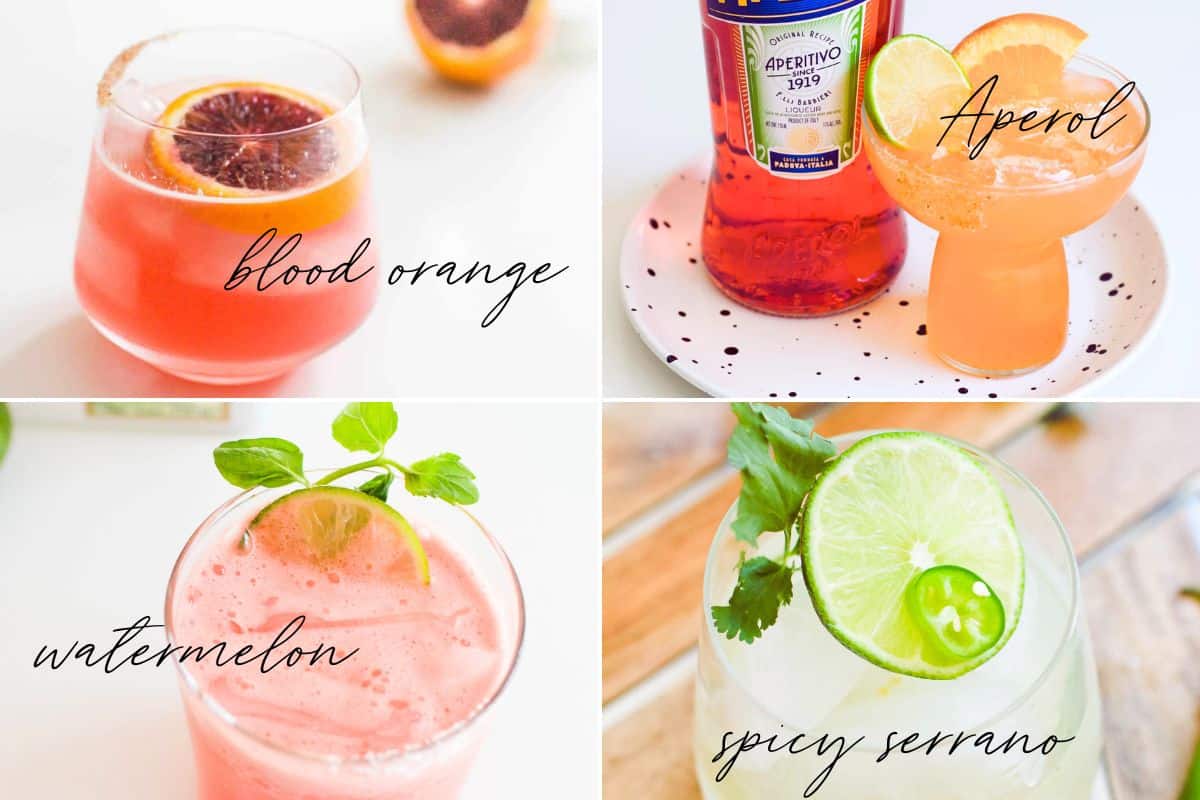 A collage of four different types of margarita recipes.