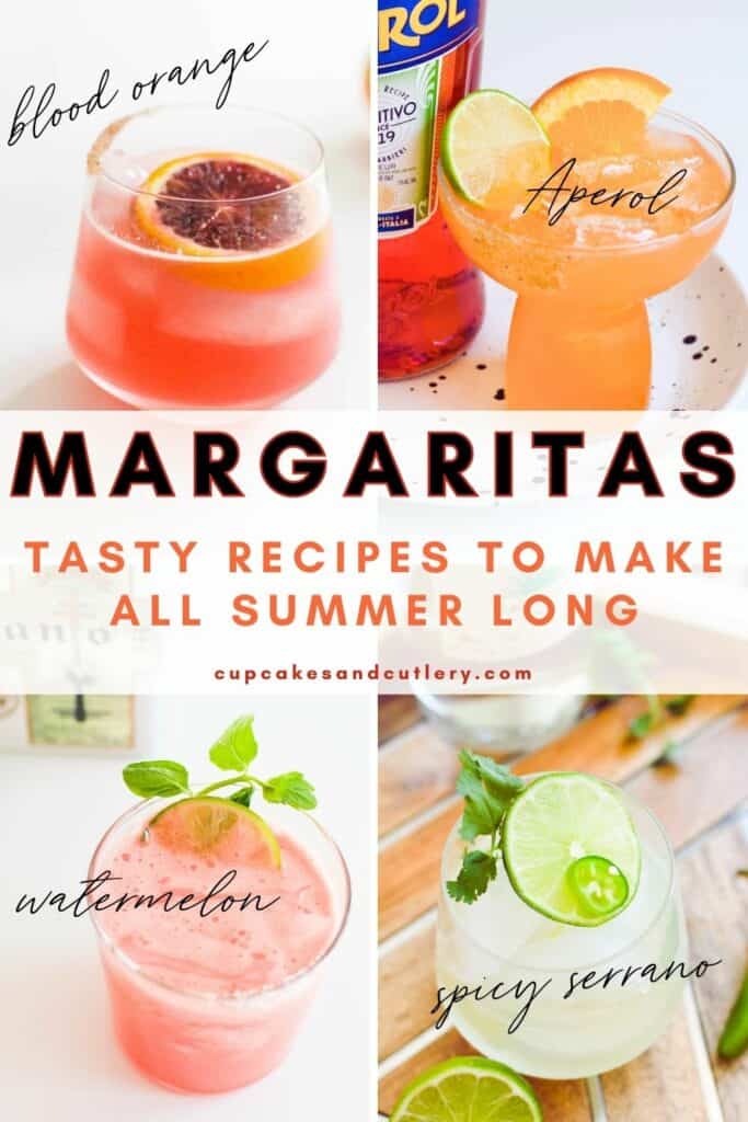 Text: Margaritas - Tasty Recipes to Make all Summer Long, over images of margaritas.