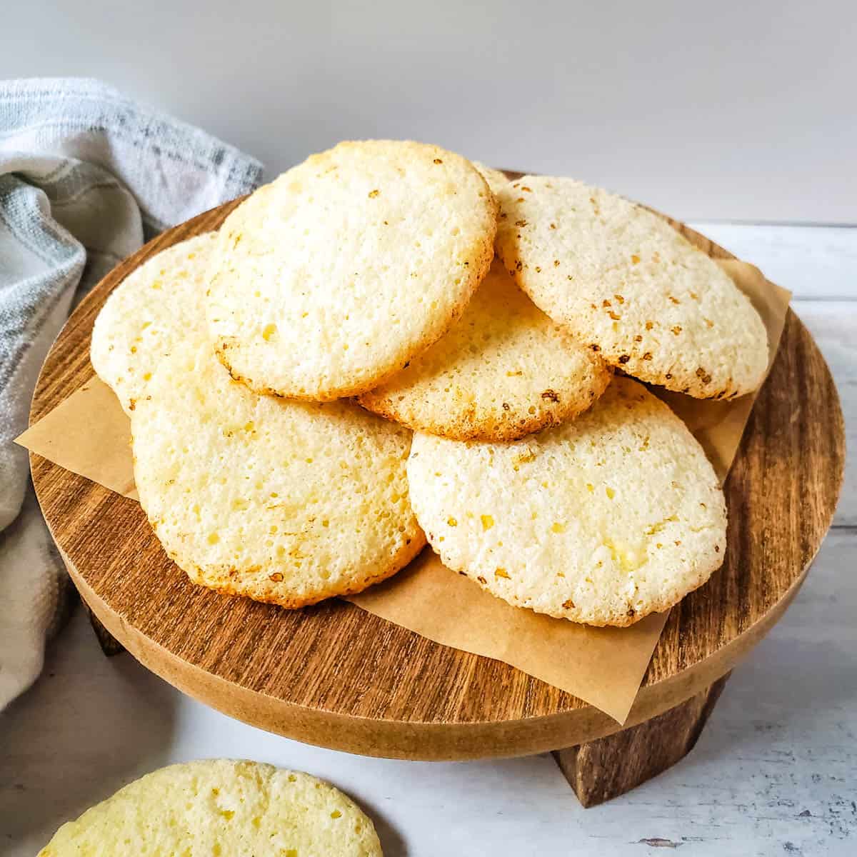 Angel food cake cookies on a serving platter.