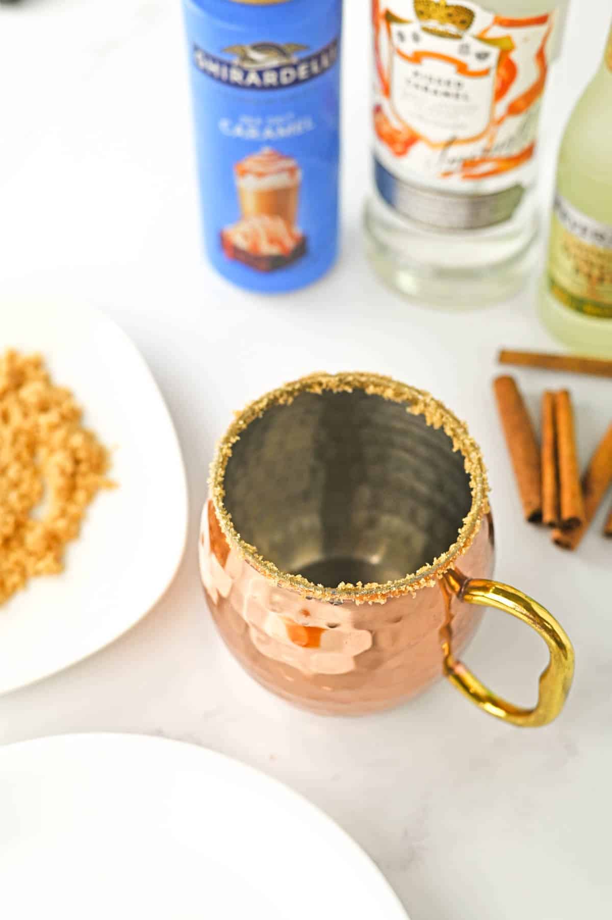 Copper mule mug with a salted caramel rim.