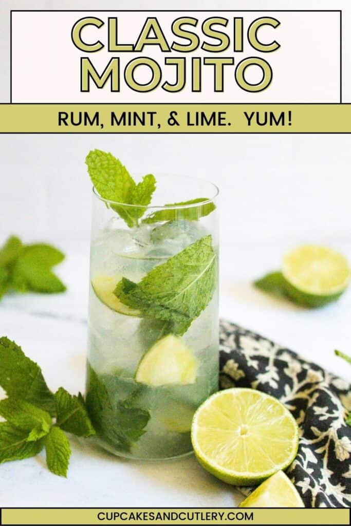 Close up of a classic mojito with mint and lime.