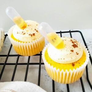 Easy to make spiced rum cupcakes with alcohol pipettes.