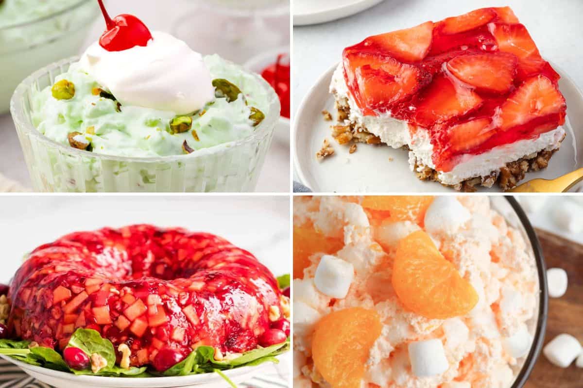 Collage of Jello desserts to serve a Thanksgiving.