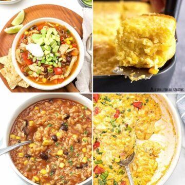 Collage of recipes made with canned corn.
