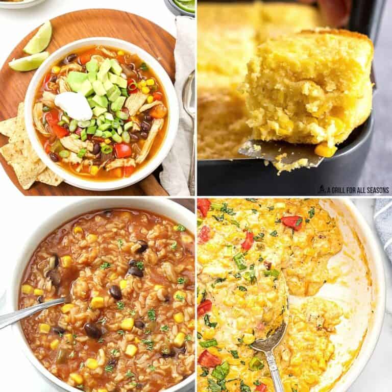 Collage of recipes made with canned corn.