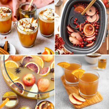 Images of various punch recipes for Thanksgiving with fruit and fun garnishes.