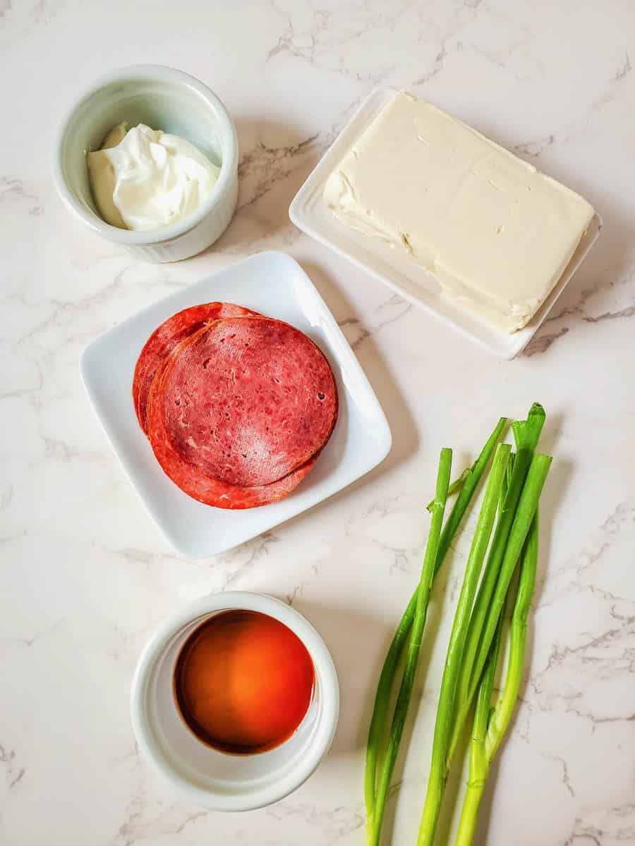 Ingredients needed to make this recipe for dried beef dip.