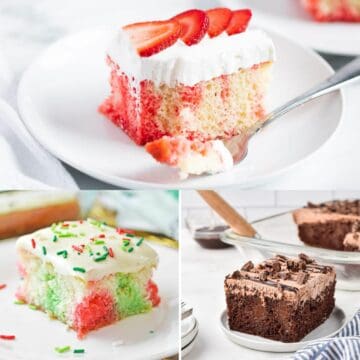 A few poke cakes for Christmas in a collage.