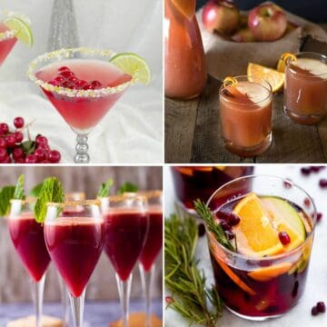 Collage of non-alcoholic mocktails for Thanksgiving in 4 squares.