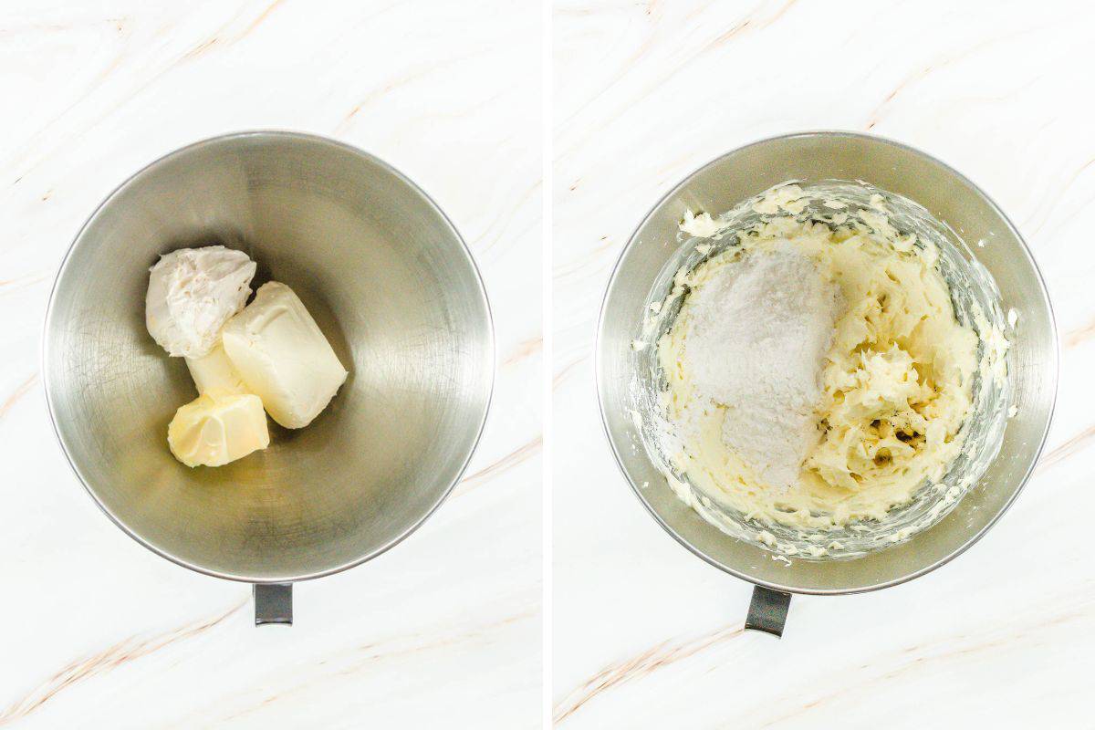 Lucky Charms Cookies frosting ingredients in a mixing bowl.