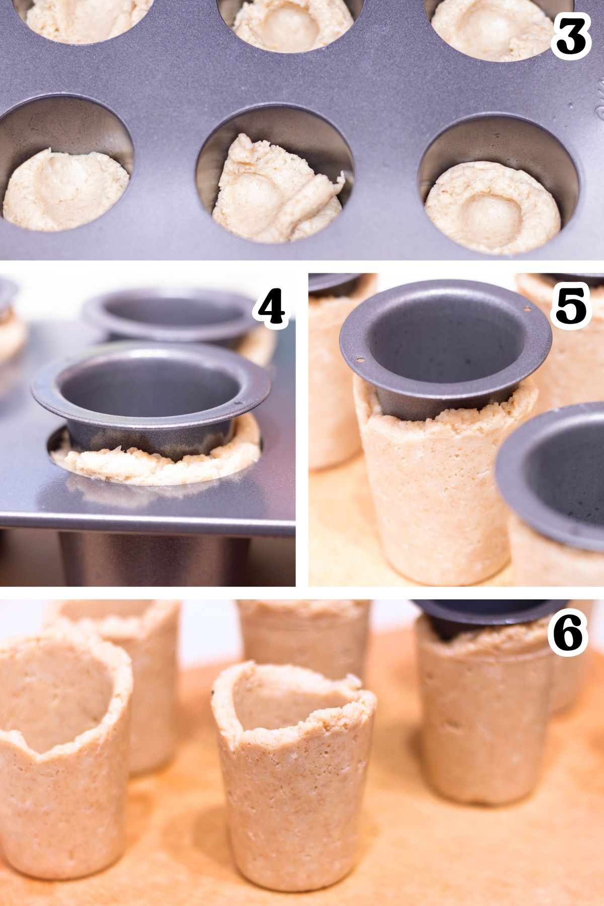 steps to make cookie cups Numbered steps for making cookie cups to serve pudding shots in.