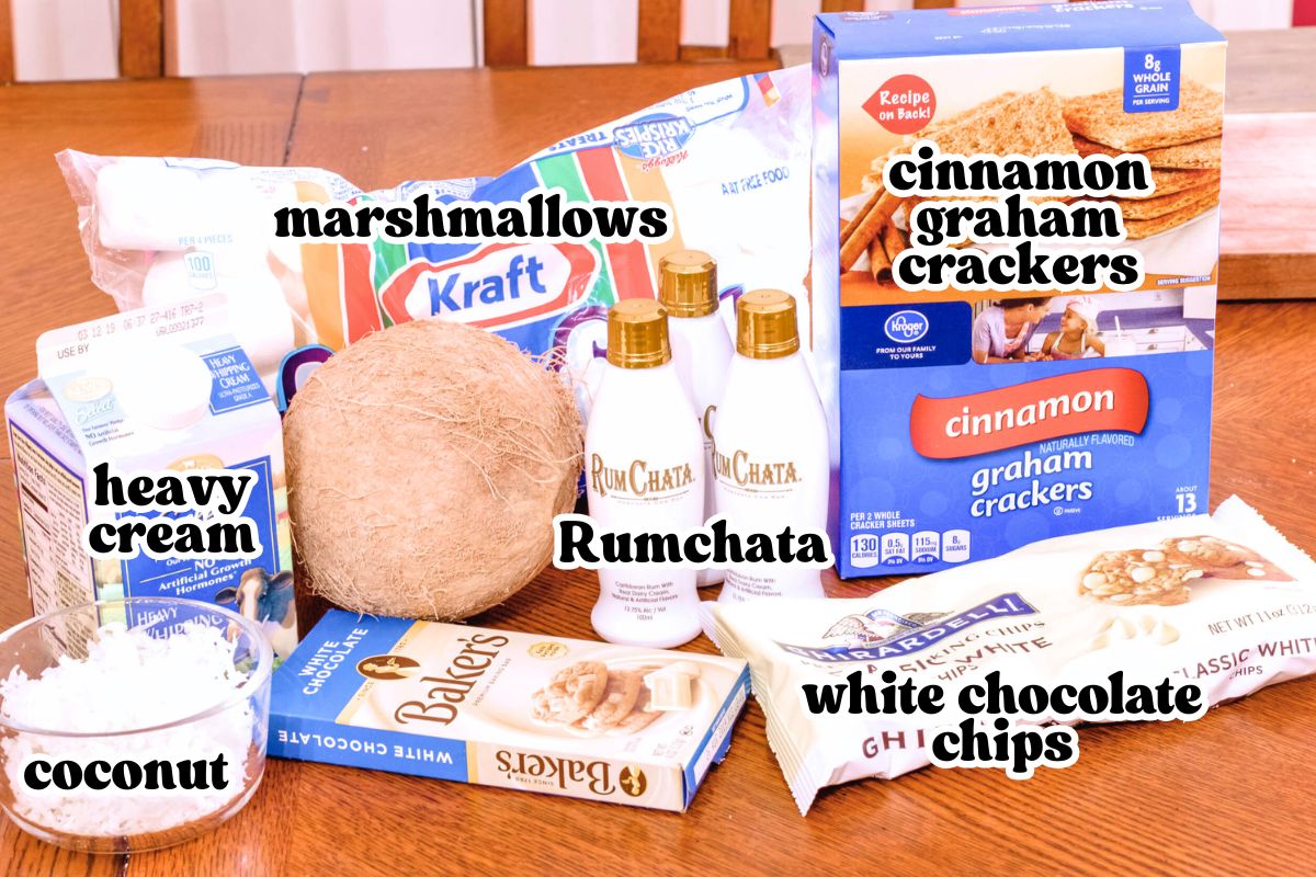pudding shots with Rumchata ingredients Labeled ingredients to make pudding shots with Rumchata served in cookie cups.